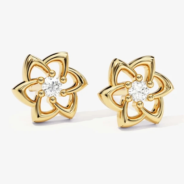 Gold Plated Flower Earrings Stud Earrings with Diamond