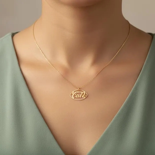 Football Nameplate Pendant Personalized Name Necklace