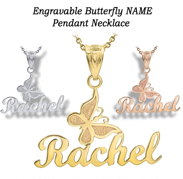 Personalized Butterfly Nameplate Gold Plated Name Necklace
