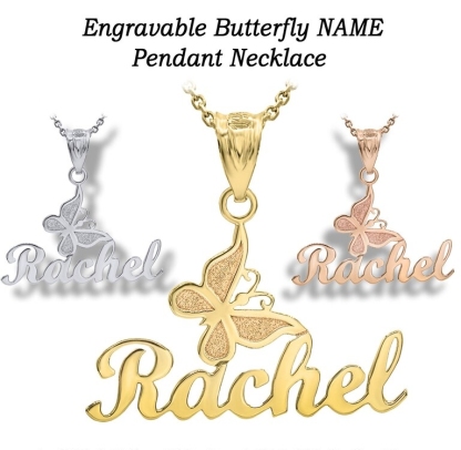 Personalized Butterfly Nameplate Gold Plated Name Necklace