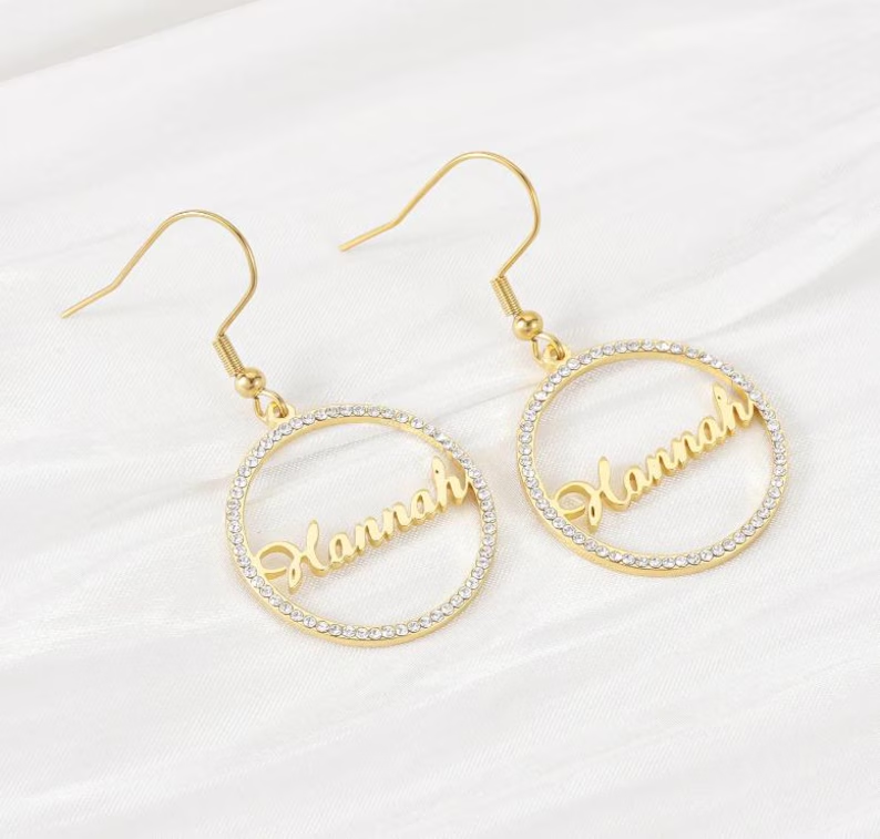 Gold Plated Hoop Earrings Personalized Name Earrings
