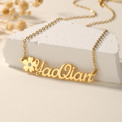 Gold Plated Custom Flower Name Necklace with Birthstone