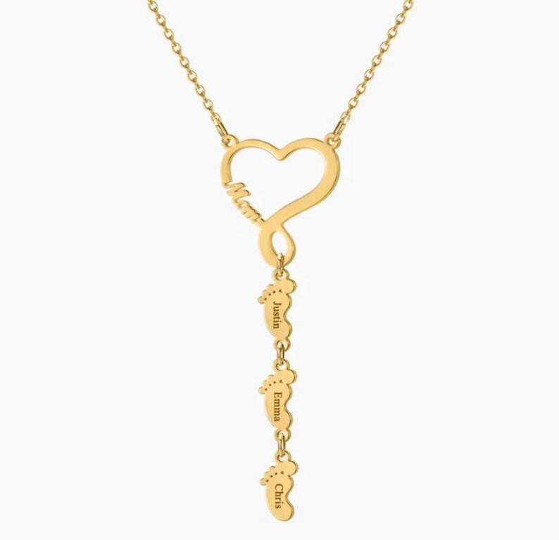 1-5 Baby Footprint Nameplate Custom Heart Mom Necklace