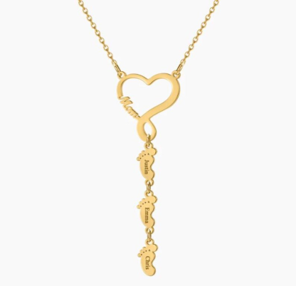 1-5 Baby Footprint Nameplate Custom Heart Mom Necklace