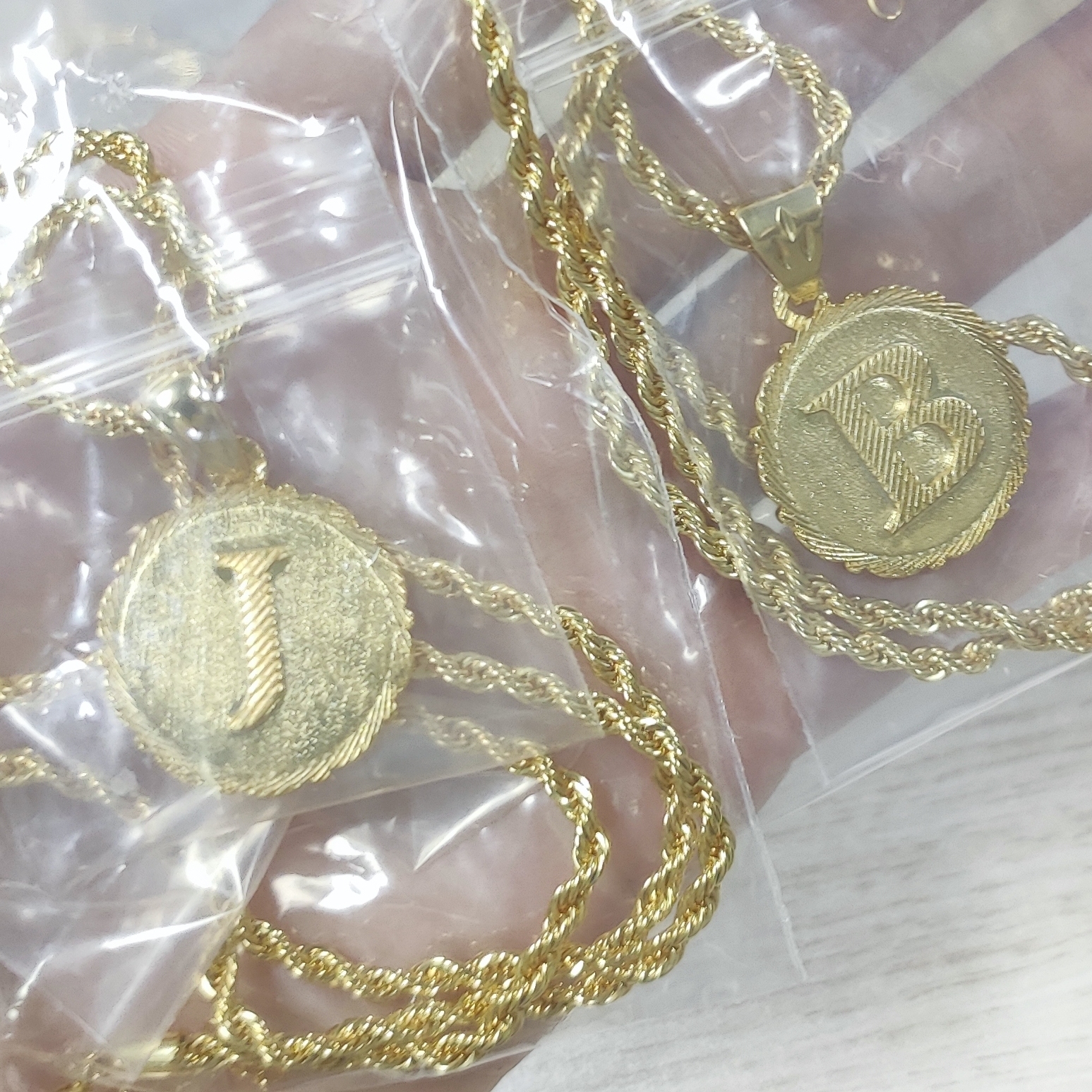 Gold Plated Circle Initial Pendant Rope Chain Necklace