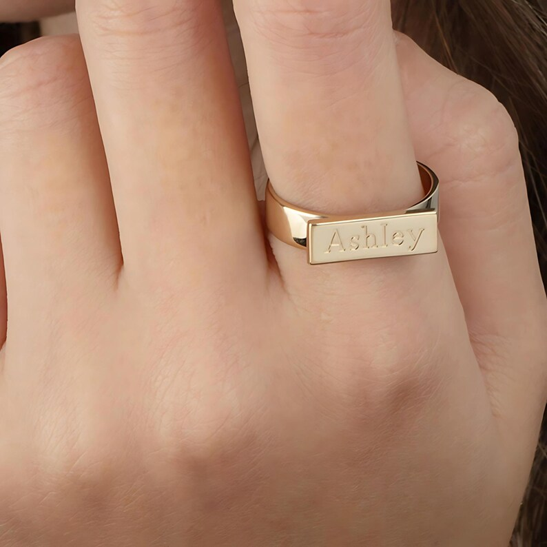 Personalized Engraved Bar Ring Gold Plate Name Ring