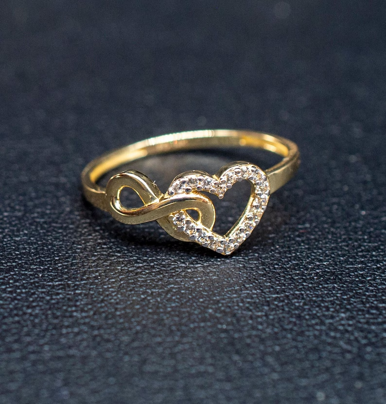 Zircon Two Hearts Ring Gold Plated Infinity Heart Ring