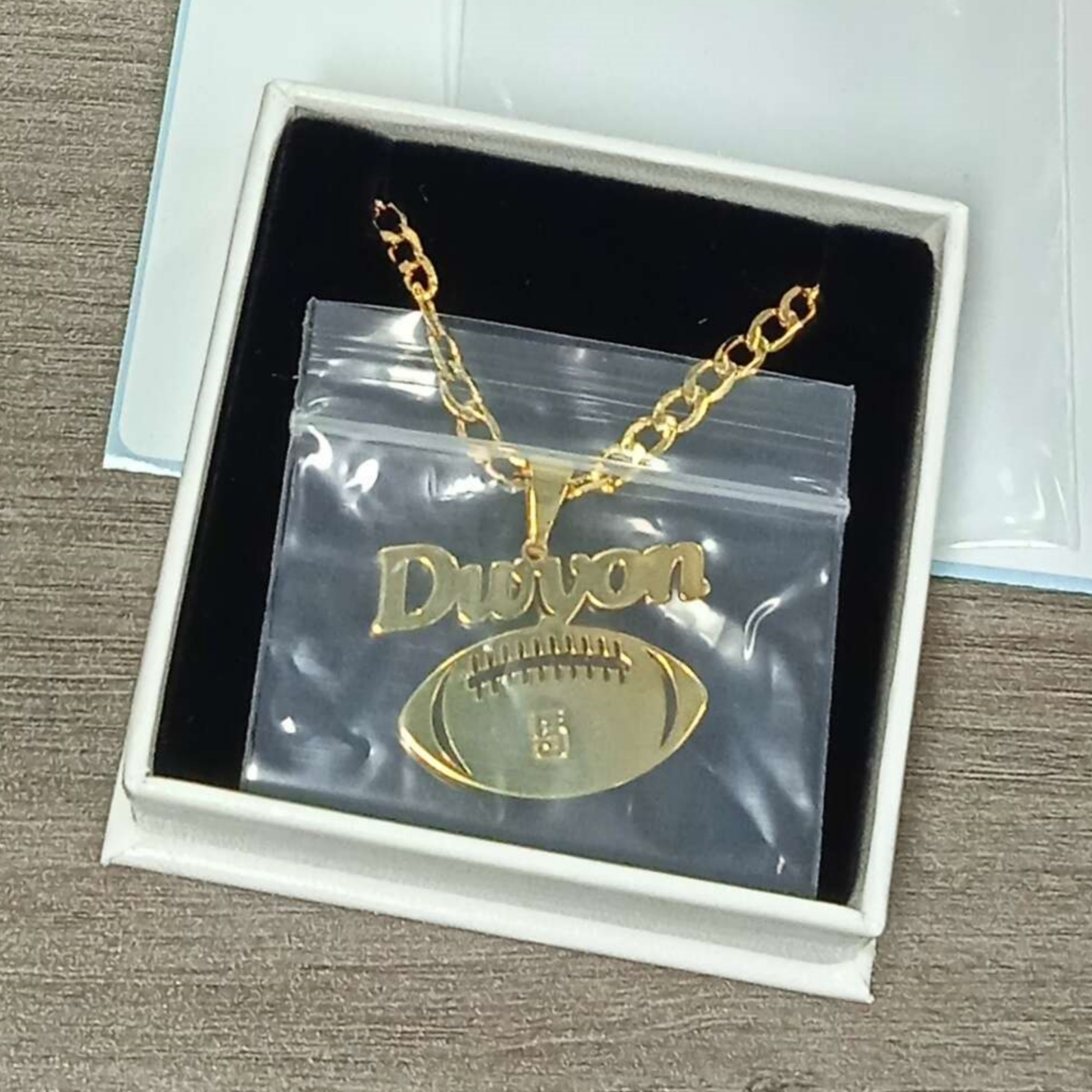 Custom Football Pendant Necklace With Name And Number