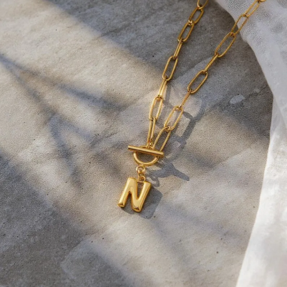 Personalized Initial Letter Necklace With Paper Clip Chain 
