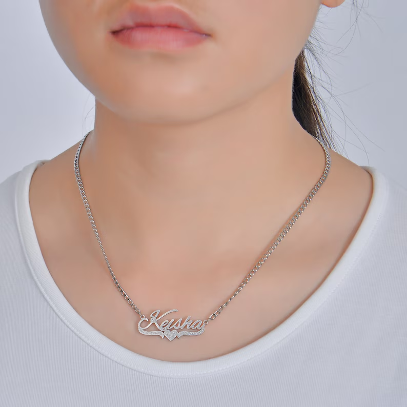 Custom Shiny Bling Heart Name Necklace 