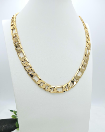 14k Gold Plated Large 12mm Flat Figaro Chain Necklace