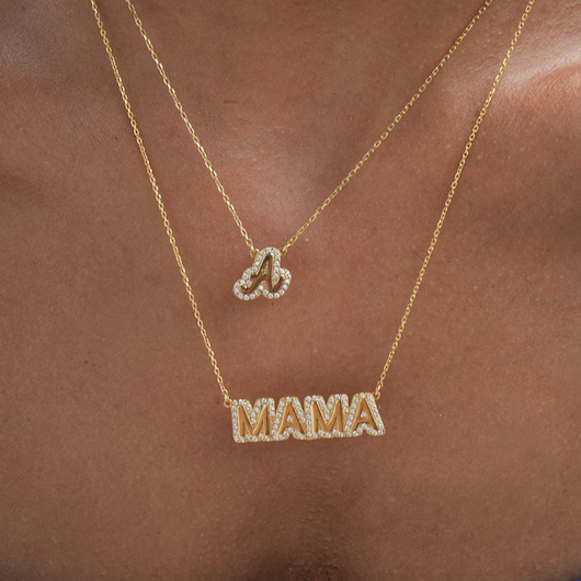 Bling CZ Stone Initial Necklace And Zircon Name Necklace Two Piece Set