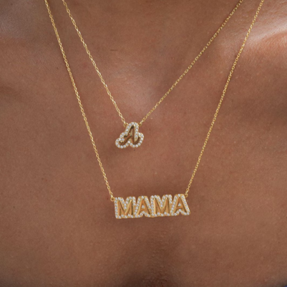 Bling CZ Stone Initial Necklace And Zircon Name Necklace Two Piece Set