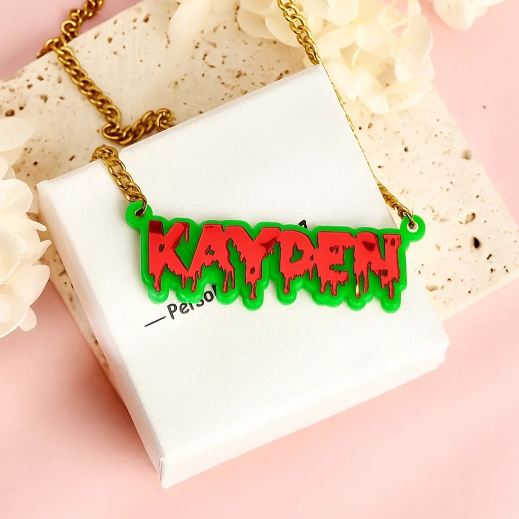 Colorful Acrylic Watermelon Nameplated Personalized Name Necklace