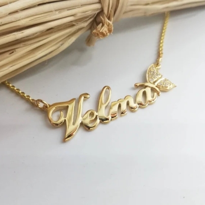 Butterfly Nameplate Custom Gold Plated Name Necklace