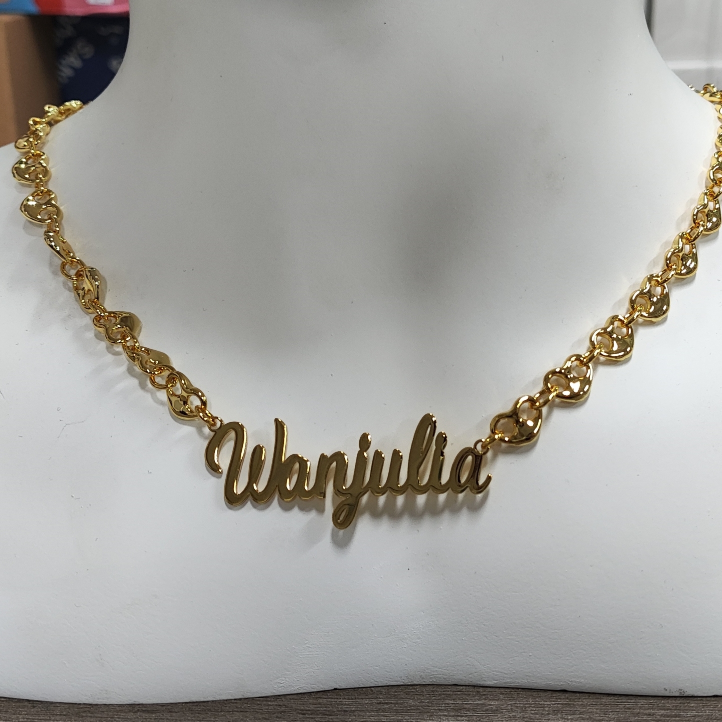Puffed Heart Mariner Link Chain Name Necklace Custom Name Necklace