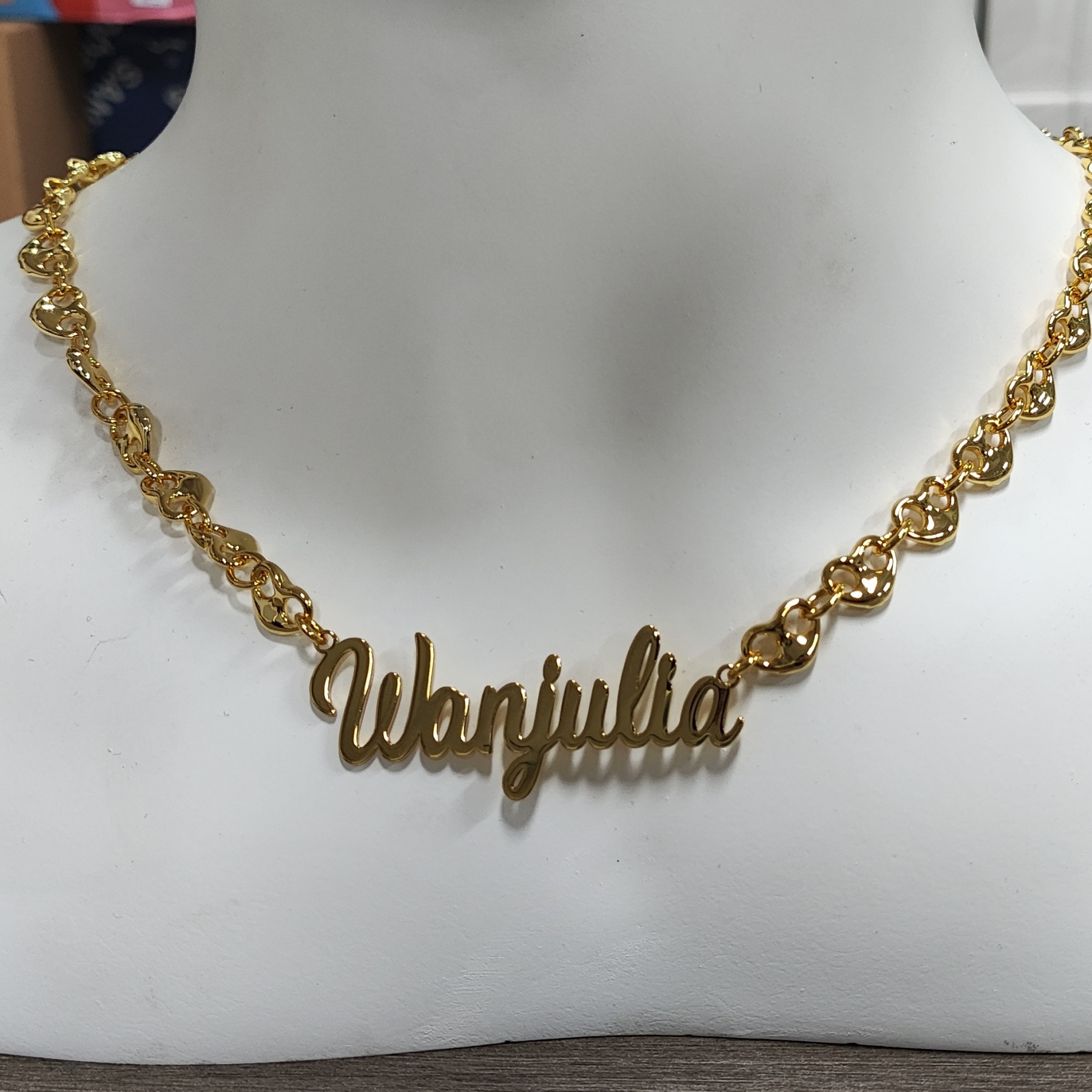 Puffed Heart Mariner Link Chain Name Necklace Custom Name Necklace