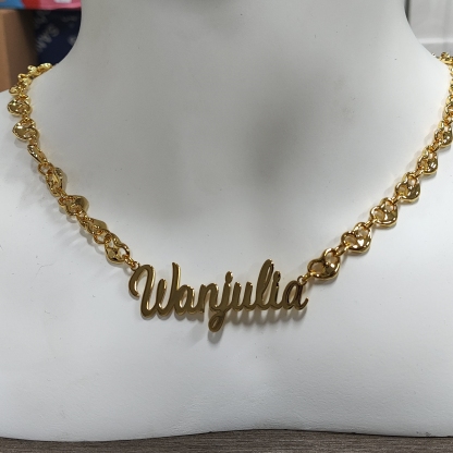 Puffed Heart Mariner Link Chain Name Necklace Custom Name Necklace