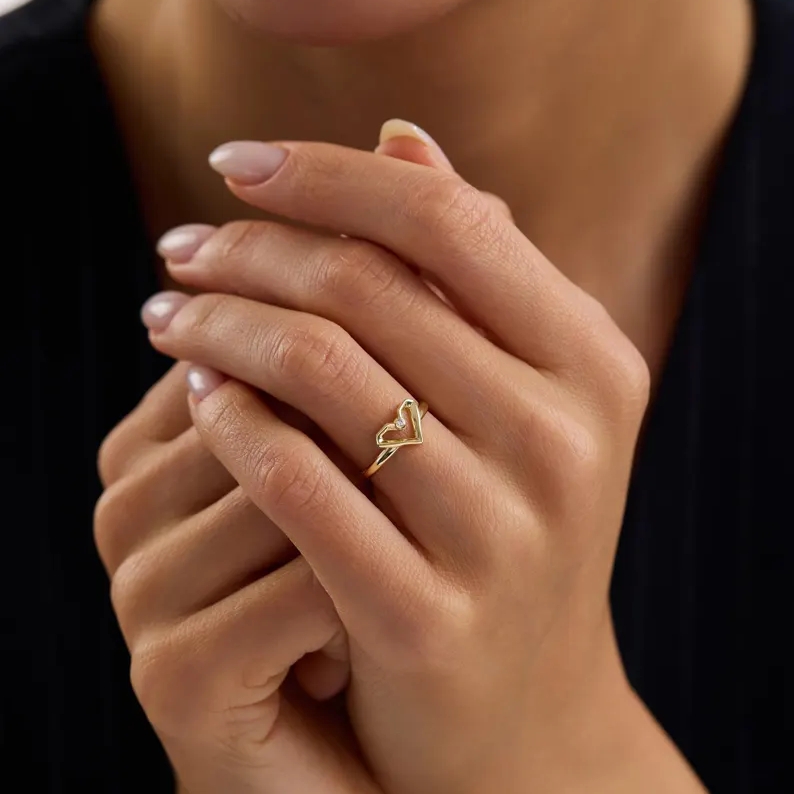 Personalized Birthstone Ring Minimalist Heart Ring