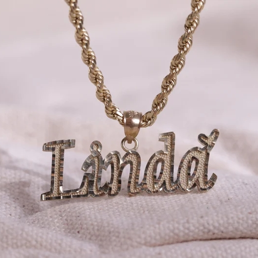 Gold Plated Nameplate Pendant Necklace Personalized Nugget Name Necklace