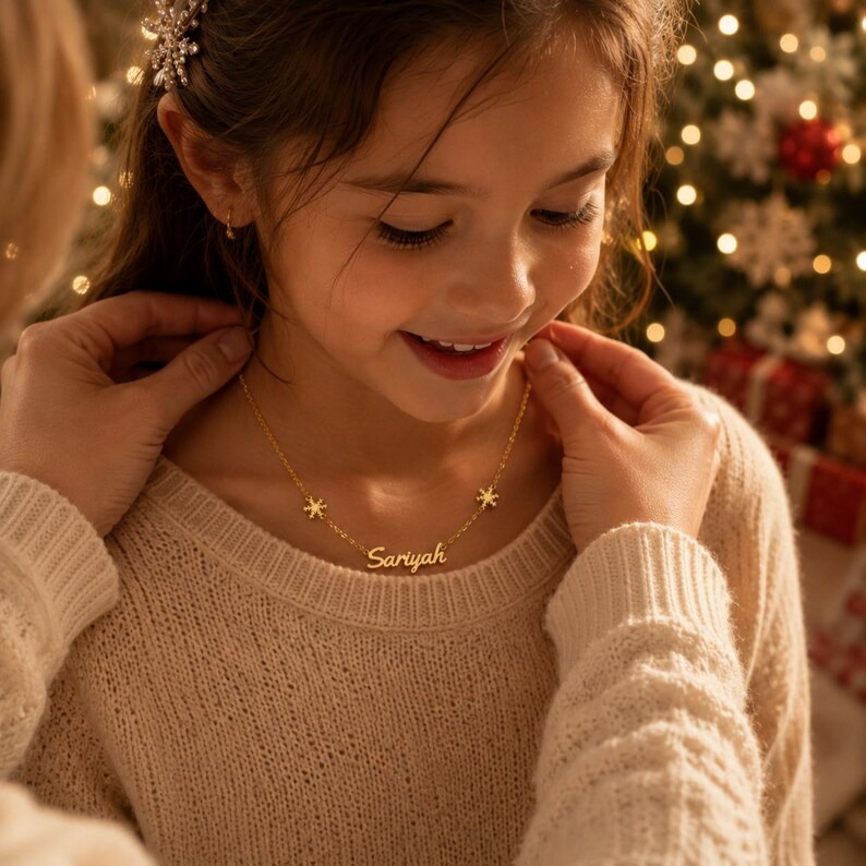 Gold Plated Snow Nameplate Necklace Personalized Name necklace