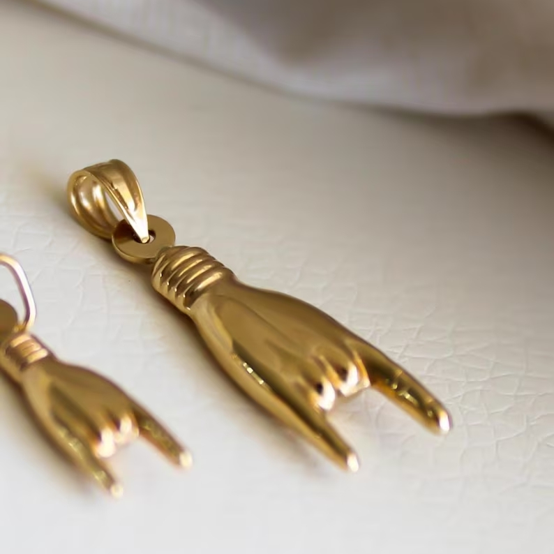 14k Gold Plated Roll Hand Sign Pendant Necklace
