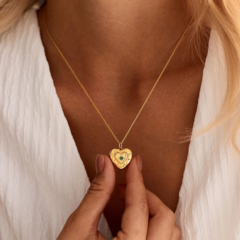 Heart Locket Birthstone Photo Pendant Necklace Personalized Photo Necklace