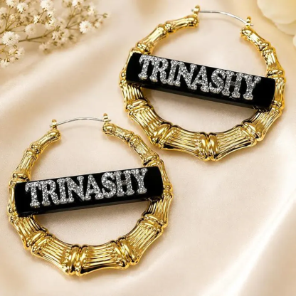 Peronalized Acrylic Black Nameplate Set Name Necklace Bracelet And Hoop Earrings