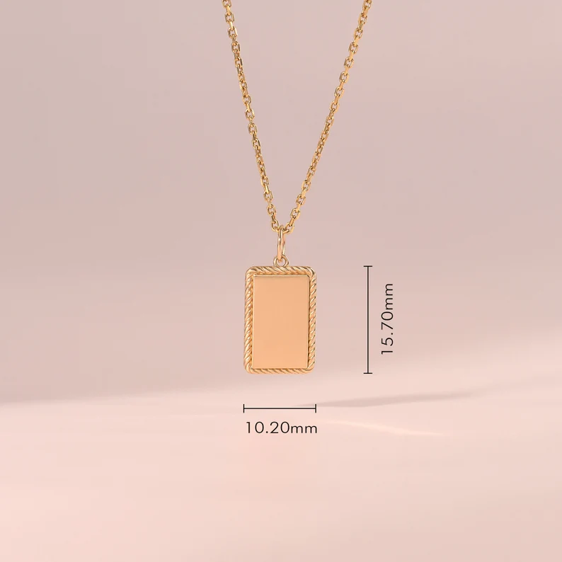 Personalized Rectangle Nameplate Pendant Necklace Gold Plated Engraved Name Necklace