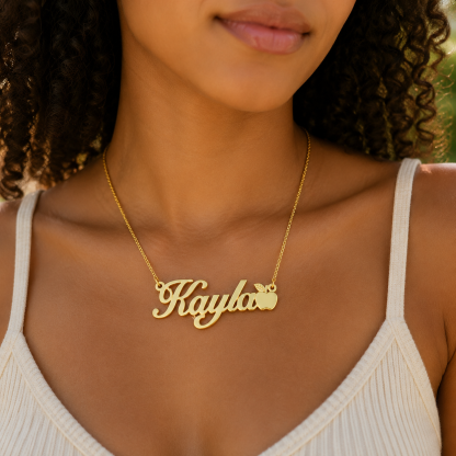 Custom Apple Name Necklace Gold Plated Personalized Name Necklace
