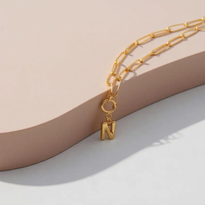 Personalized Initial Letter Necklace With Paper Clip Chain 