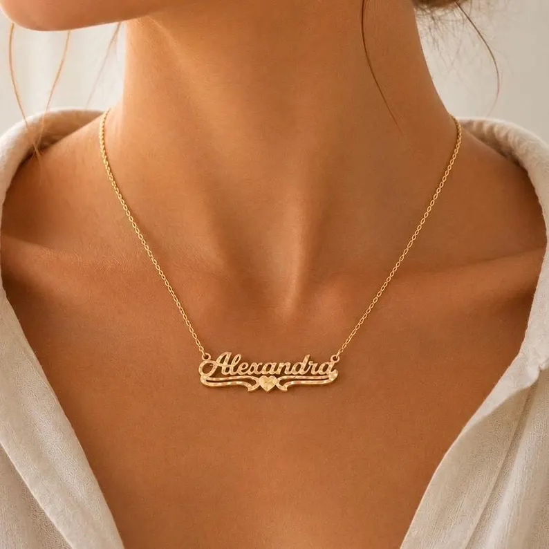 Diamond Cut Heart Name Necklace Gold Plated Custom Name necklace
