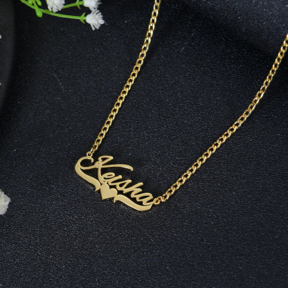 Custom Shiny Bling Heart Name Necklace 