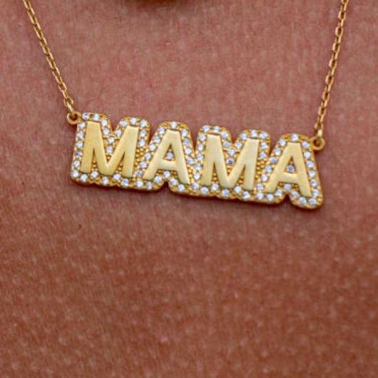 Bling CZ Stone Initial Necklace And Zircon Name Necklace Two Piece Set