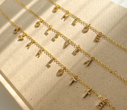 Personalized CZ Stone Letter Nameplate Pendant Necklace 
