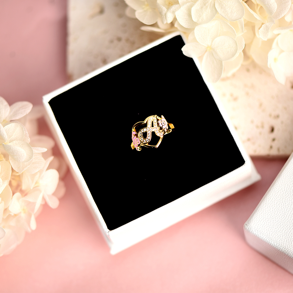 Personalized Heart Shape Initial Flower Ring Custom Ring for Women