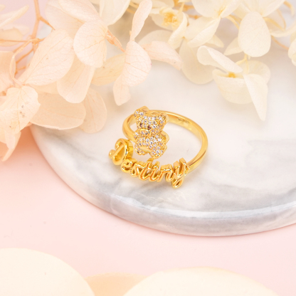 Personalized Gold Plate Bear Name Rings