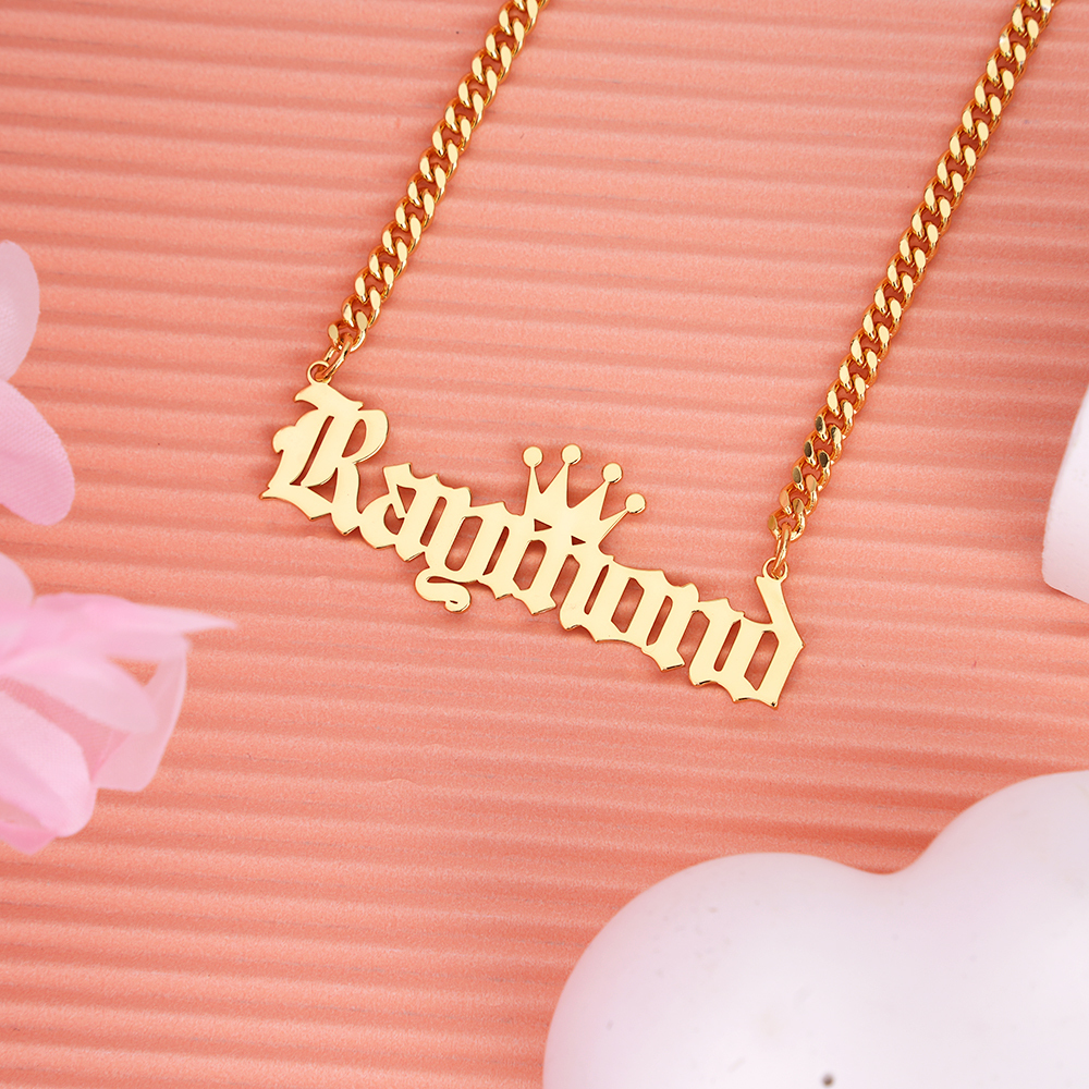 Old English Personalized Custom Copper Crown Name Necklace