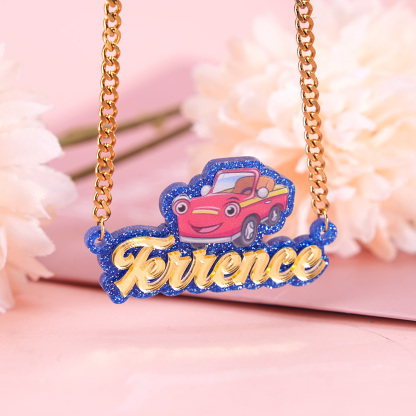 Cartoon Car Acrylic Nameplate Curb Chain Personalized Custom Necklace