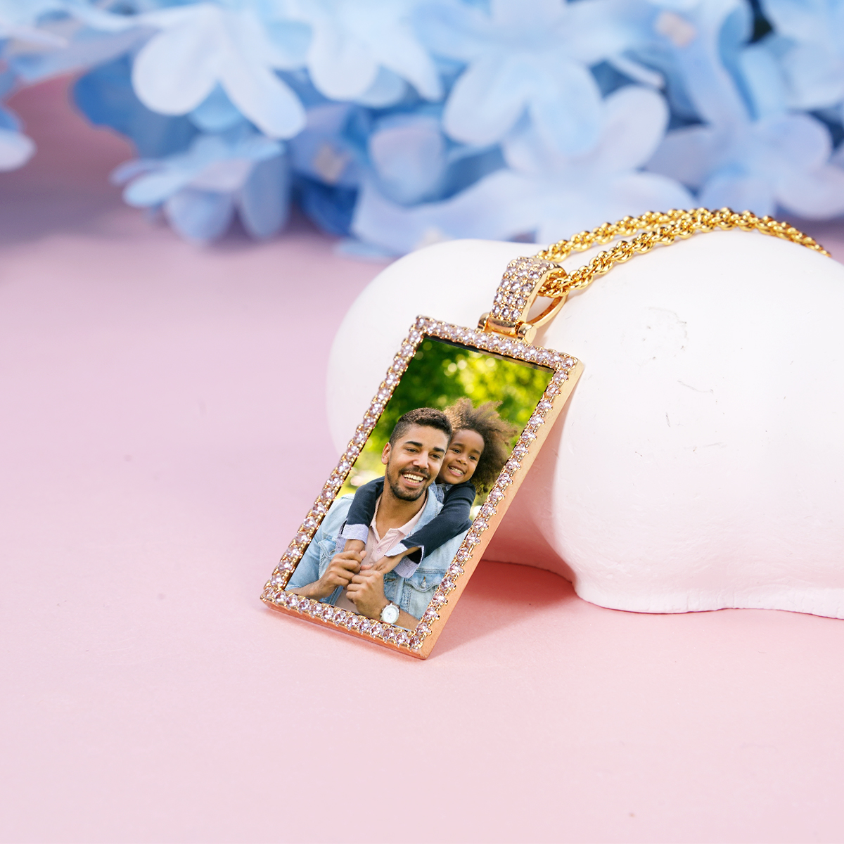 Square Pendant Personalized Custom Gold Plated Photo Necklace