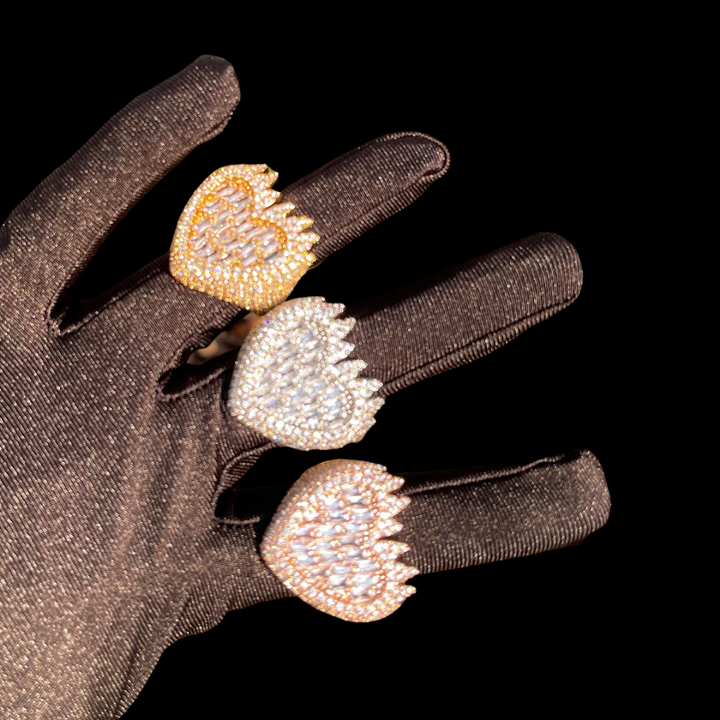 Heart Ice Out Diamond Ring Gold Plated Rings Hip Hop Jewelry