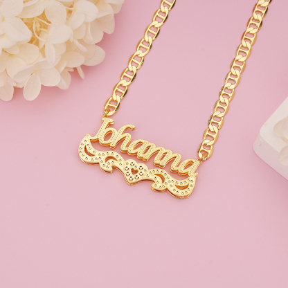 Double Layer Nameplate with Heart Mariner Chain Personalized Name Necklace 