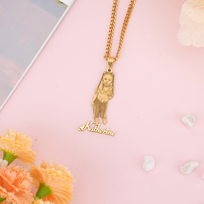 Photo With Heart Love Font Nameplate Pendant Personalized Necklace