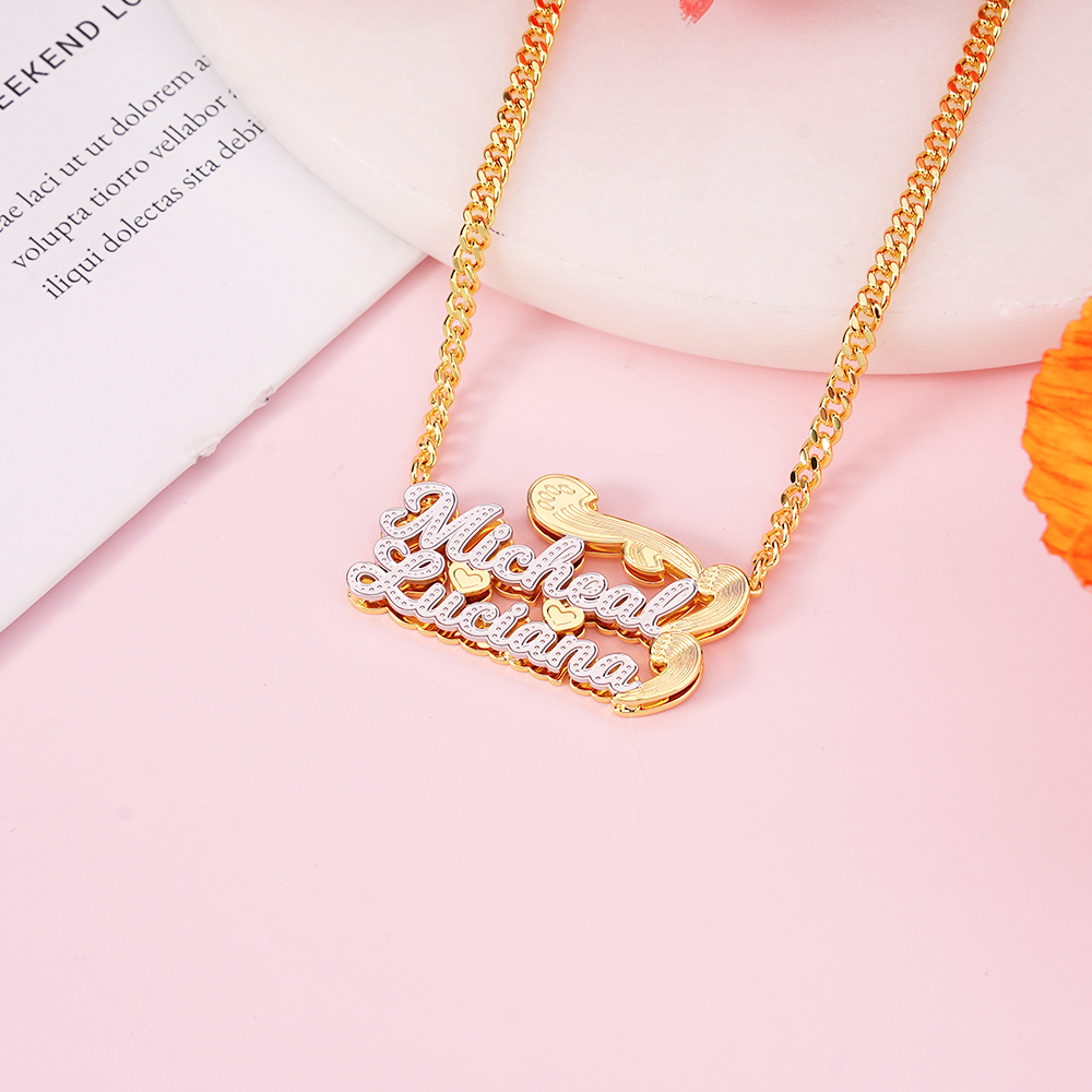 Gold Plated Double Layer Necklace Personalized 3D Name Necklace