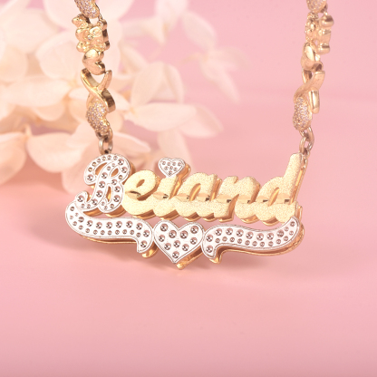 Teddy Heart XOXO Chain Double Layer Two Tone with Heart Personalized Custom Gold Plated Name Necklace