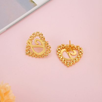 Rolex Style Heart Earrings Personalized Initial Stud Earrings