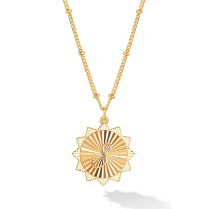Sunburst Disc Letter Necklace Personalized Satellite Chain Initial Necklace