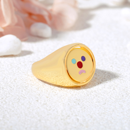 Happy Sad Spinner Ring Gold Plated Personalized Engraved Ring