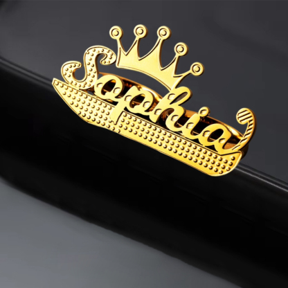 Crown Two Finger Ring Custom Gold Plated Name Ring