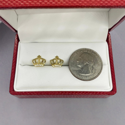 Crown CZ Push Back Stud Earrings 